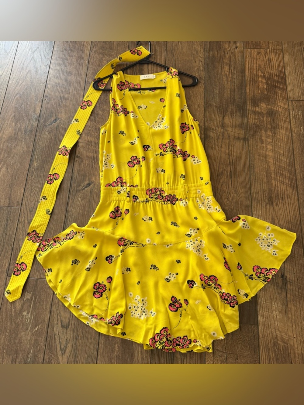 A.L.C. Bright Yellow Floral Tie-Waist Kids Dress size 8
